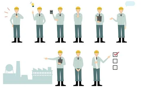 Construction site director pose set, male 库存插图