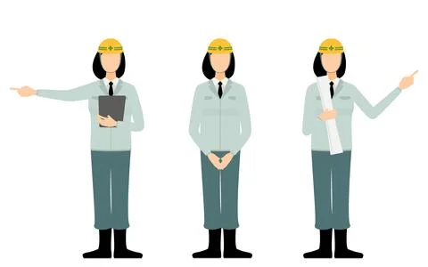 Construction site director pose set, female Stock Illustration