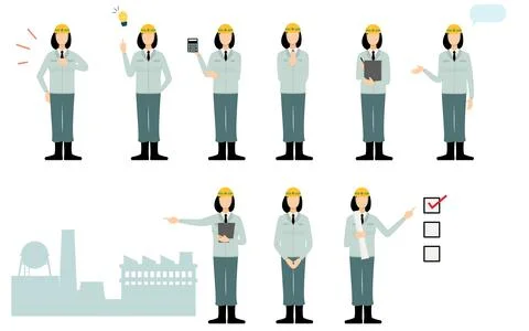 Construction site director pose set, female 库存插图