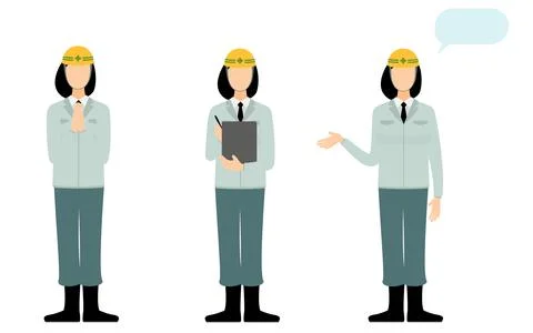 Construction site director pose set, female Stock Illustration