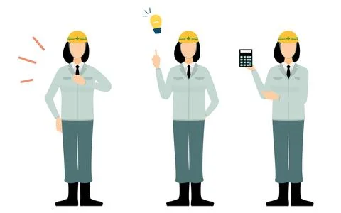 Construction site director pose set, female Stock Illustration