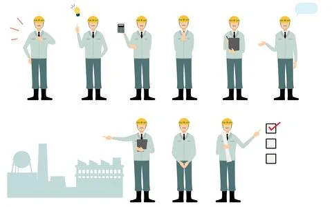 Construction site director pose set, senior man 库存插图
