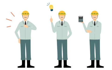 Construction site director pose set, senior man Stock Illustration
