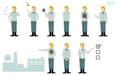 Construction site director pose set, senior woman Stock Illustration