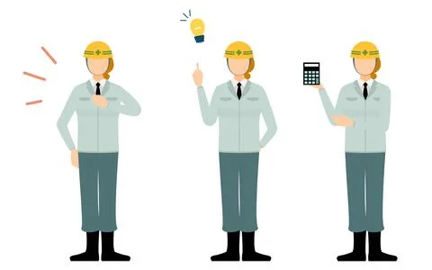Construction site director pose set, senior woman Stock Illustration