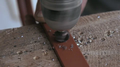On Construction Site Drill A Metal Hole For The Desired Bolt Stock Footage 116265183