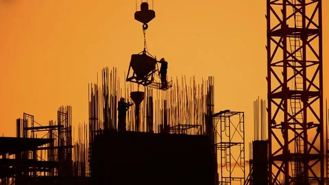 Construction site during the orange light of the sunset. Stock Footage 138991788