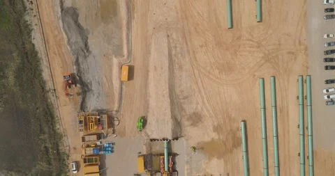 Construction Site During Work Hours - Top Down Aerial Footage Video stock 97039256