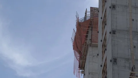 Construction Site Elevator Towers with wooden structures Angle3 Stock Footage 81452316