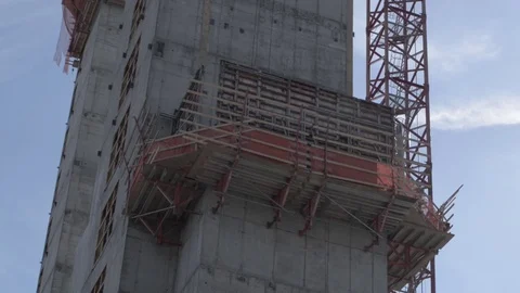 Construction Site Elevator Towers with wooden structures Angle2 Stock Footage 81452374