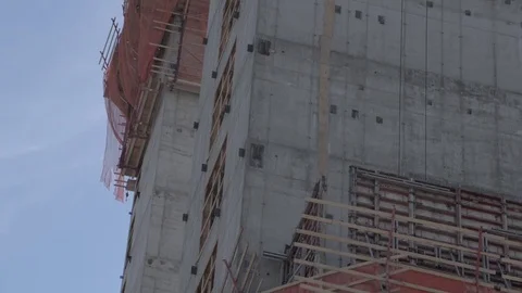 Construction Site Elevator Towers with wooden structures Stock Footage 81453125