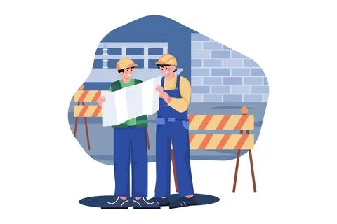 Construction site engineer doing routine standup Stock Illustration