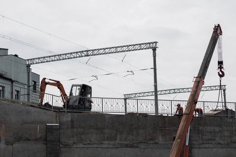 Construction site with equator and workers Foto stock