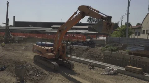 Construction Site, Excavator Continuous Track Stock Footage 75062234