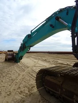 Construction Site Excavator Digger With Long Reach Stock Photos