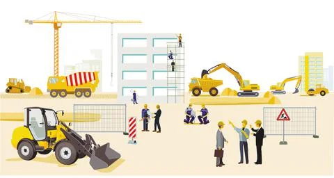 Construction site with excavators,  illustration Illustrazione stock