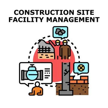 Construction site facility management processes planning Illustrazione stock