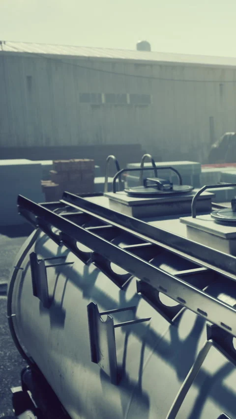 Construction site features large metal tank with tools in background Stock Footage 337974690