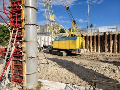 Construction site featuring reinforced bridge support concreting with reusa.. Stock Photos