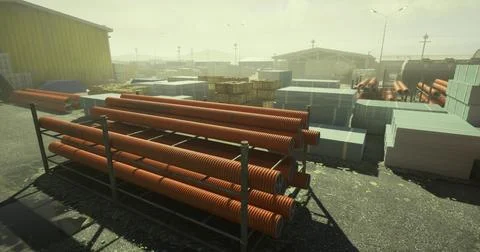Construction site filled with materials and equipment during daytime Stock Illustration