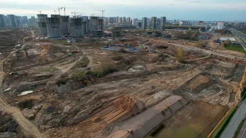 Construction site. Fly a drone over a city under construction Stock Footage 219507274
