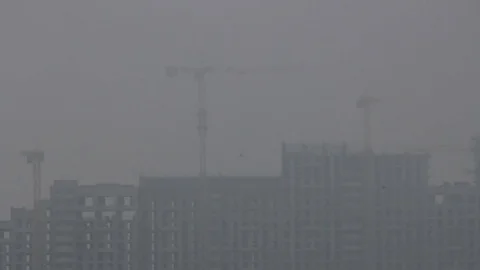 Construction site in fog Stock Footage 83772357