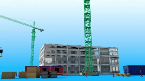 Construction site forming and office building constructed 3D animation 스톡 동영상 138722918