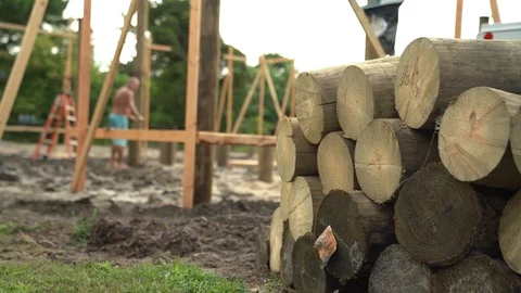 Construction site of foundation at beach Stock Footage 114084316