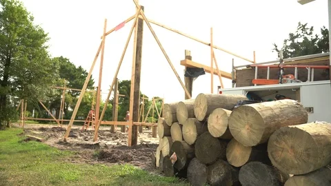 Construction site of foundation at beach Stock Footage 114084317