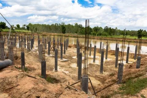 Construction site for foundation building Stock Photos
