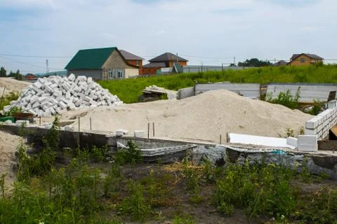 Construction site, Foundation with sand Foto stock
