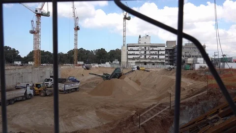 Construction Site-Foundation for tower in Hayarkon St. Bnei Brak Stock Footage 102968849
