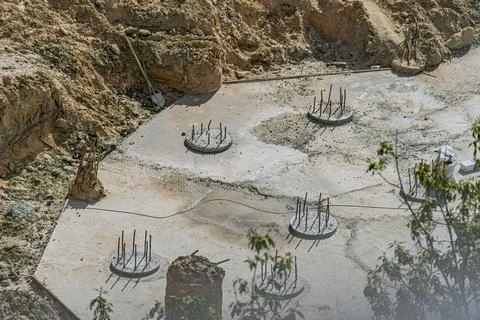 Construction Site with Foundation Work in Progress 库存照片