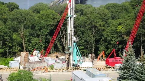 Construction site in the green zone of the city of Kiev Stock Footage 100962652