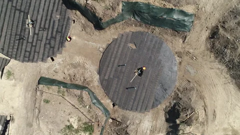 Construction Site in the Ground. Aerial View Of A Ground Construction Site.  Stockbeeldmateriaal 157156088