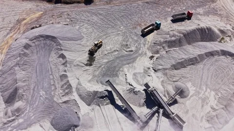 Construction site with heavy machinery working on gravel and sand Stock Footage 344538714