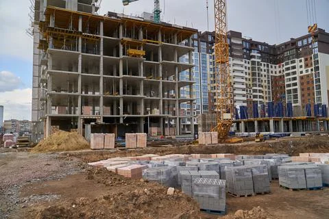 Construction site. High rise Building under construction. Construction of hig Stock Photos