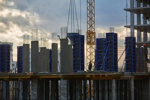 Construction site. High rise Building under construction. Construction of hig Stock Photos