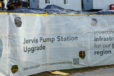 Construction site hoarding for Jervis Pump Station Upgrade project with Met.. Stock Photos