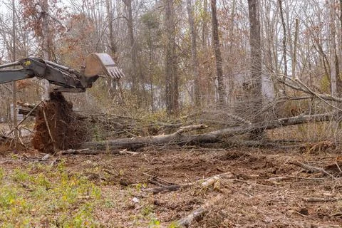 The construction site of a housing development was cleared using tractor skid Stock Photos
