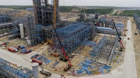 A construction site of a huge factory Stock Footage 138255206
