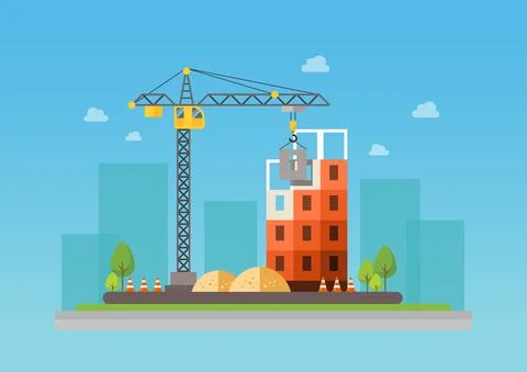 Construction site illustration. Building under construction Ilustración de archivo