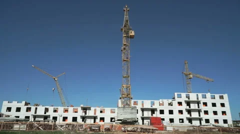 Construction site include four construction cranes 스톡 동영상 65884149