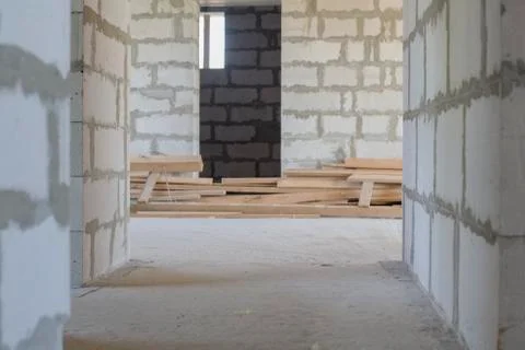 Construction site. Inside the house. Block structure Stock Photos