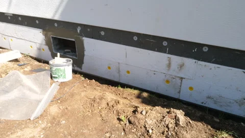 Construction site - insulation of a buildings foundation 動画素材 248235171