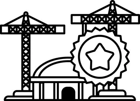 A construction site with a large building and a star on it Ilustración de archivo