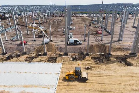 Construction site of a large warehouse storage building and logistics cente.. Fotos de archivo