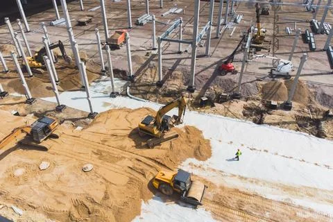 Construction site of a large warehouse storage building and logistics cente.. Fotos de archivo