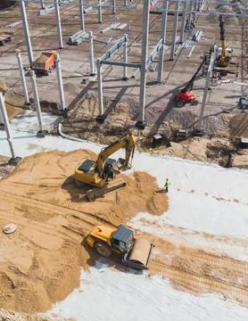 Construction site of a large warehouse storage building and logistics cente.. Fotos de archivo