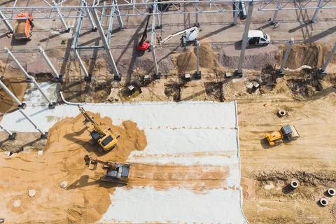 Construction site of a large warehouse storage building and logistics cente.. Fotos de archivo